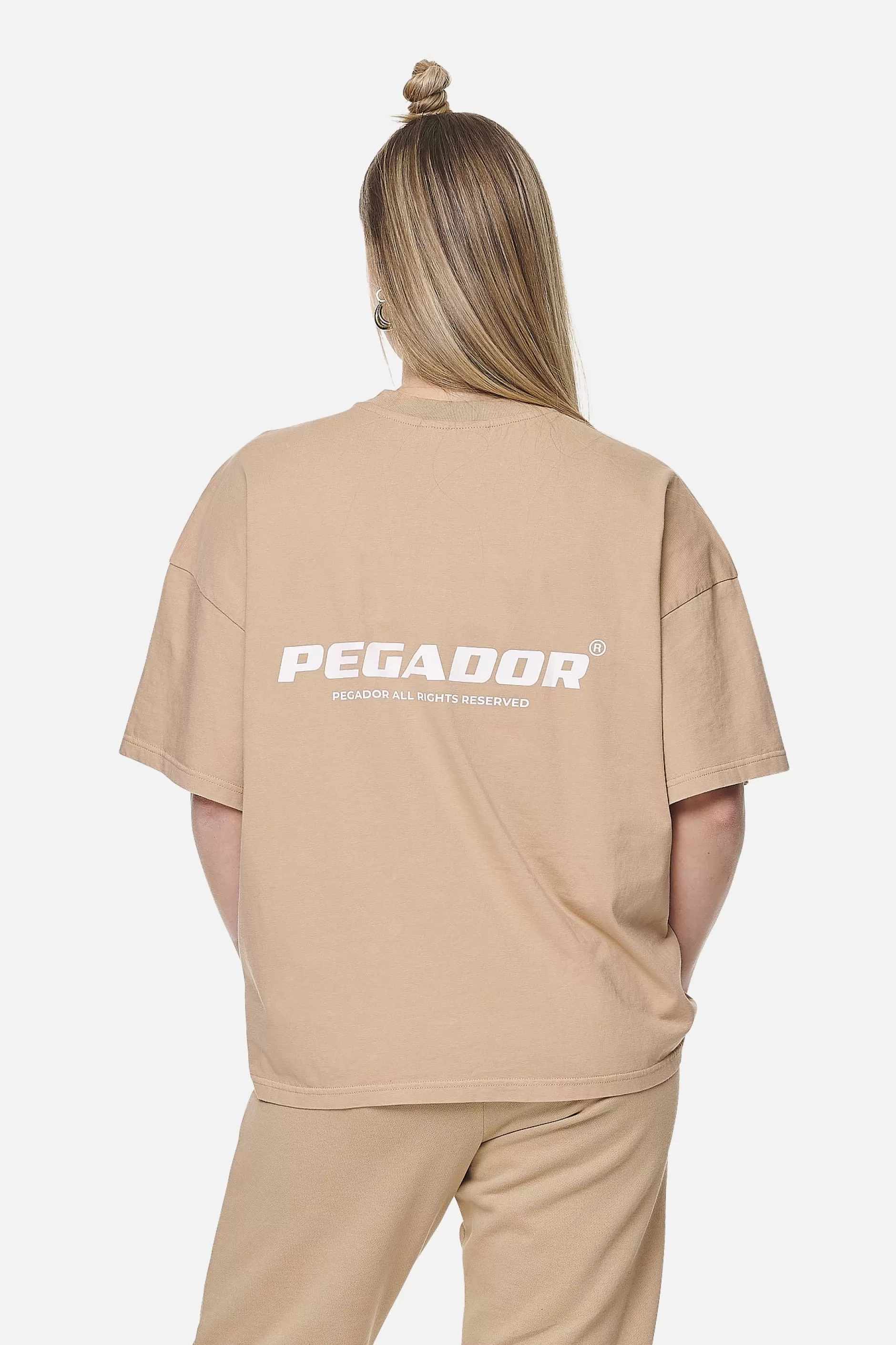 Fashion Pegador Arendal Logo Heavy Oversized Tee Washed Safari Sand White