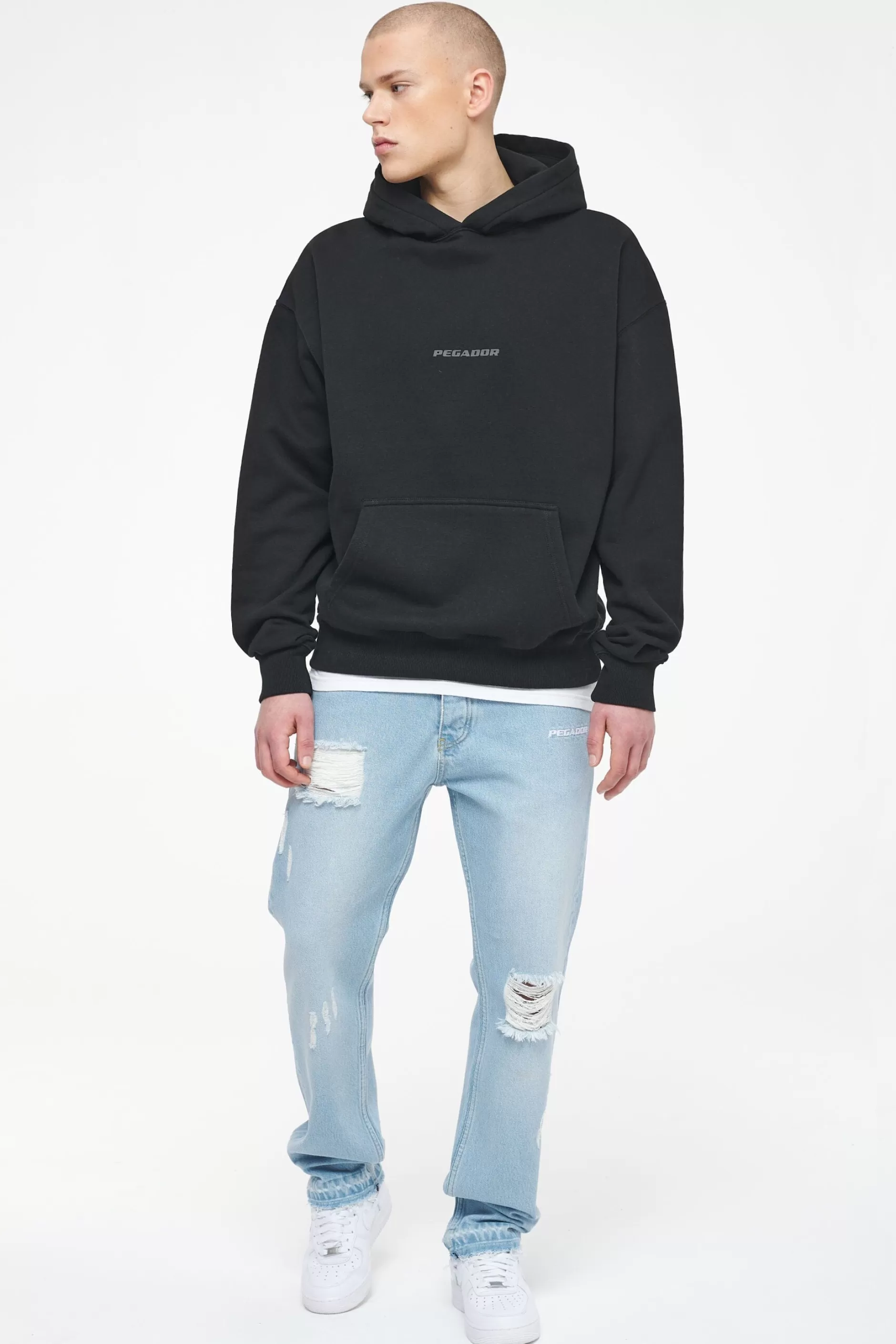 Sale Pegador Colne Logo Oversized Hoodie Vintage Washed Black Ink Gum