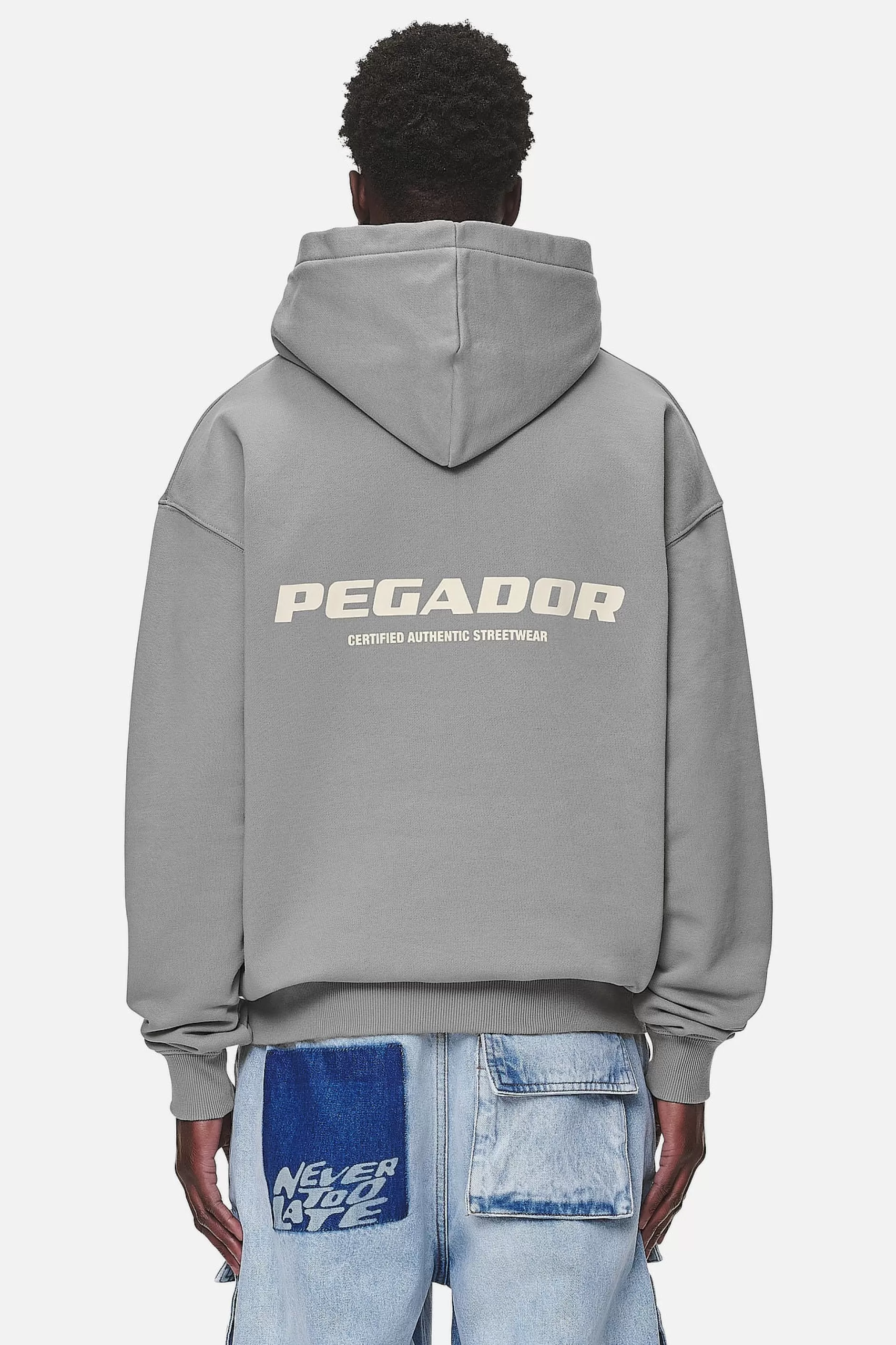 Discount Pegador Colne Logo Oversized Hoodie Washed Cool Grey Desert Sand