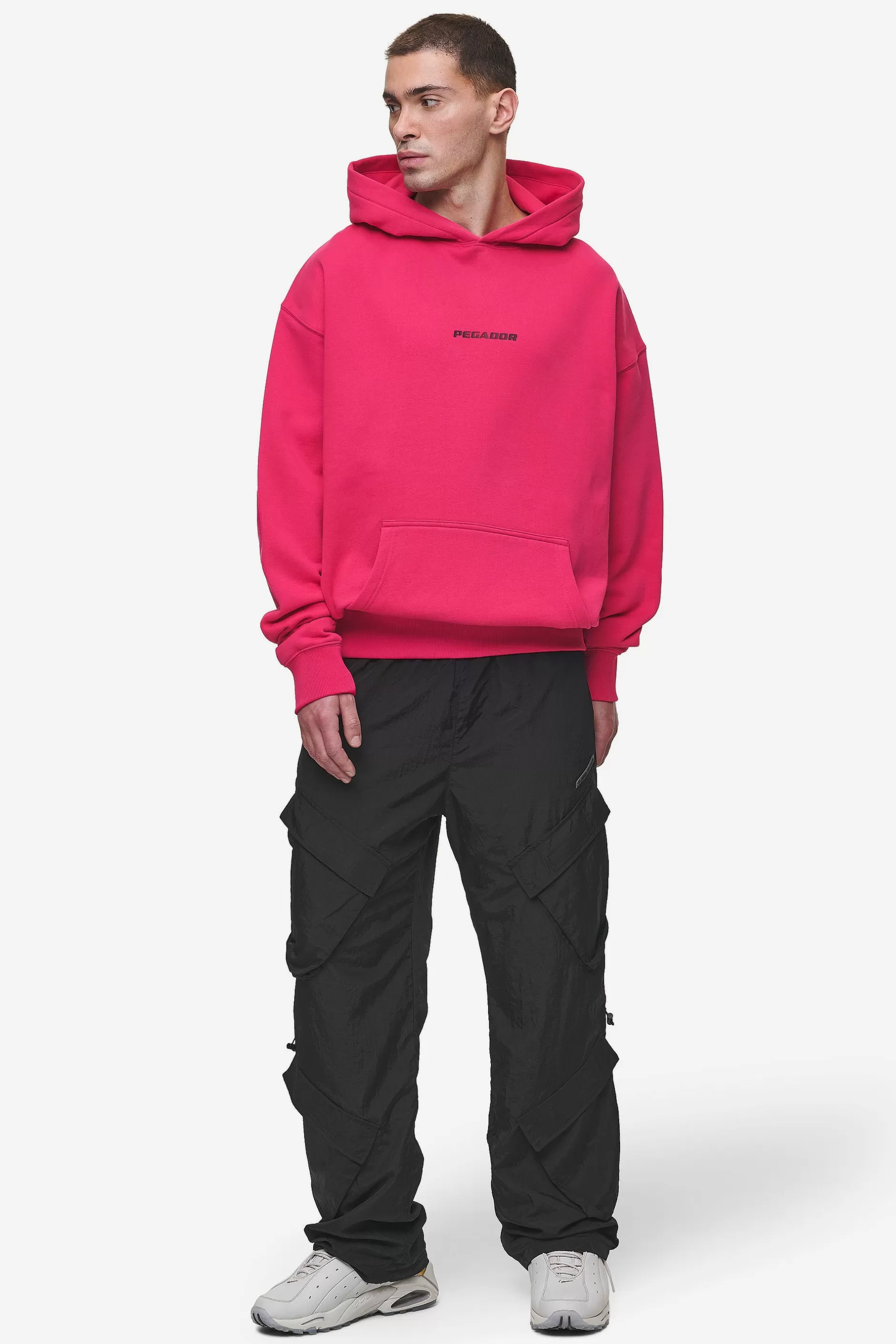 New Pegador Colne Logo Oversized Hoodie Washed Virtual Pink Black