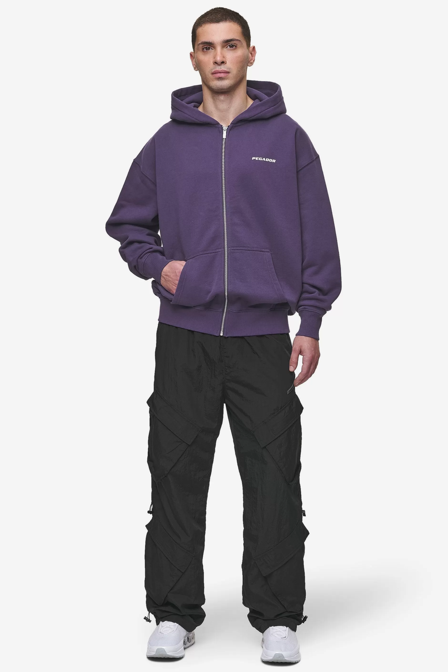 Fashion Pegador Colne Logo Oversized Sweat Jacket Washed Deep Purple White