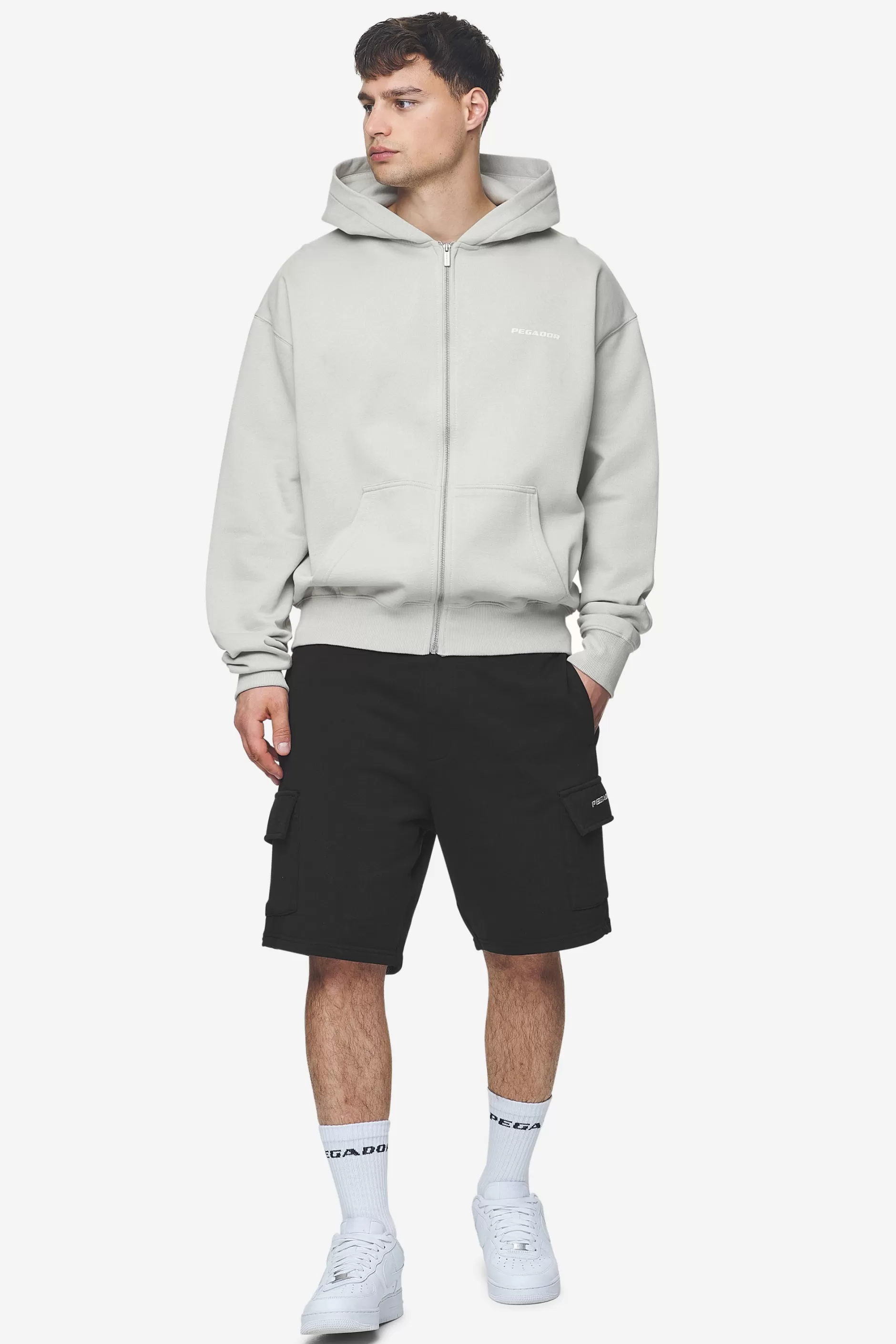 Online Pegador Colne Logo Oversized Sweat Jacket Salty Cream Washed pearl grey