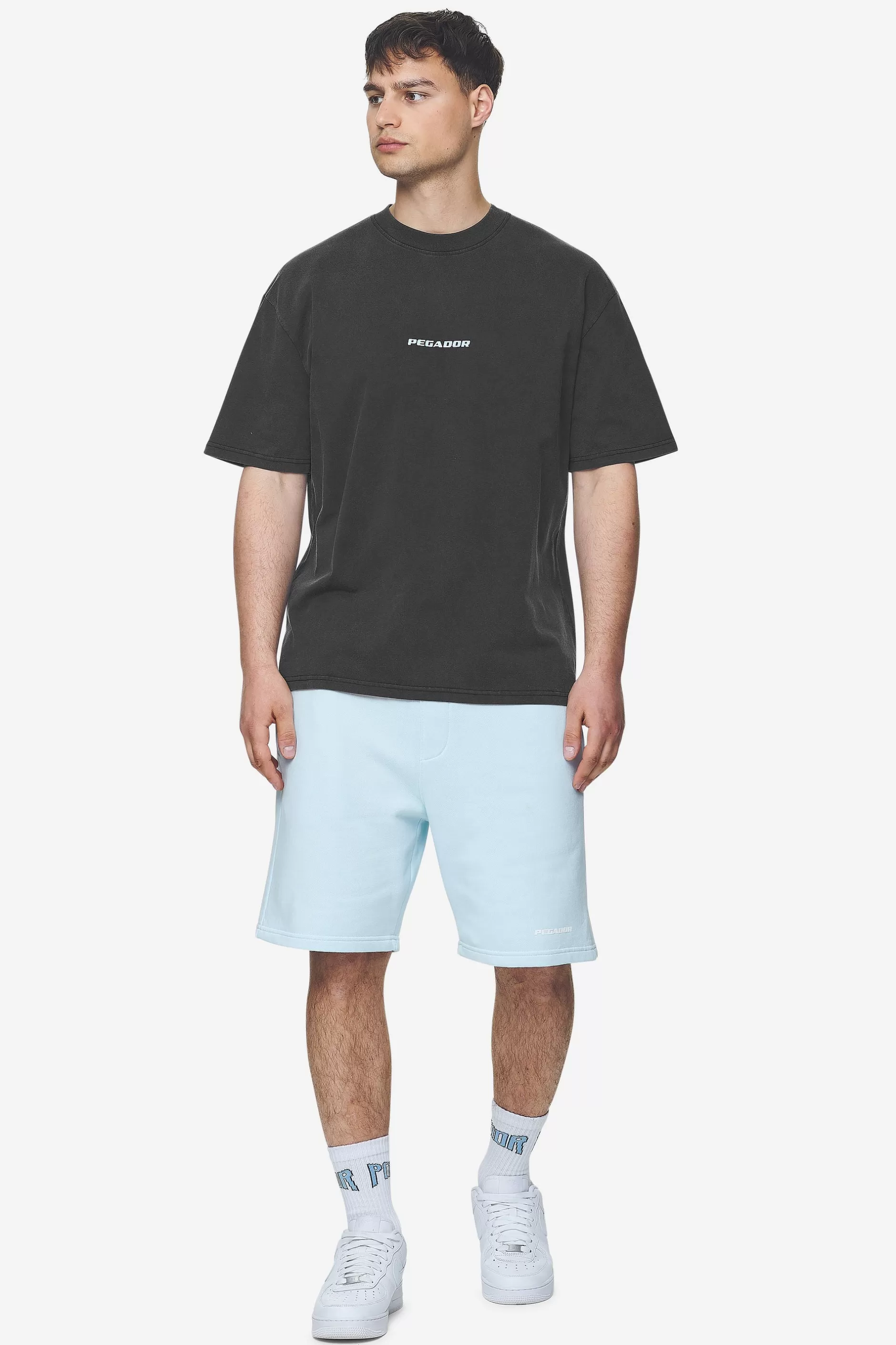 Sale Pegador Colne Logo Oversized Tee Baby Blue Vintage black