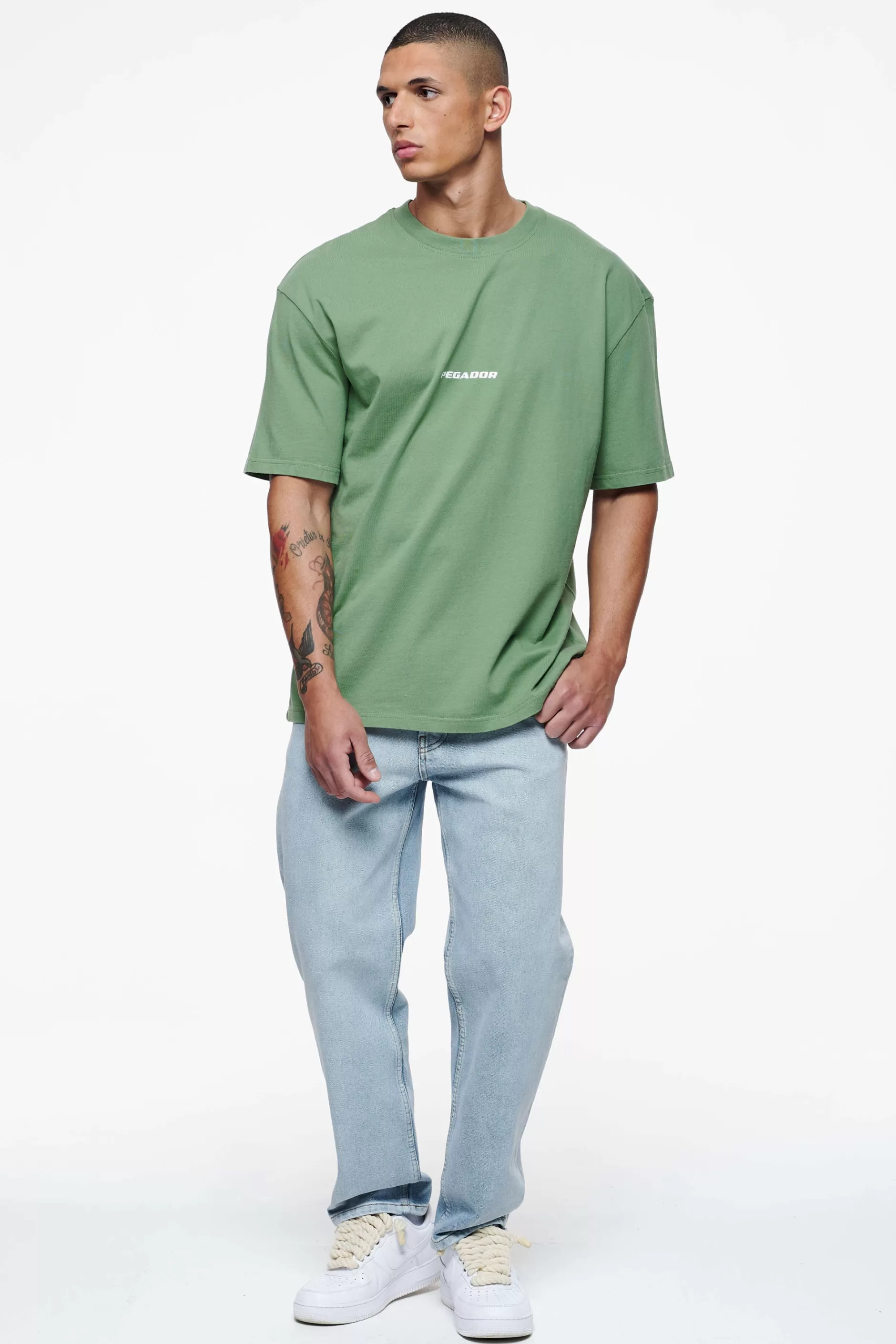 Cheap Pegador Colne Logo Oversized Tee Vintage Washed Cypress Green