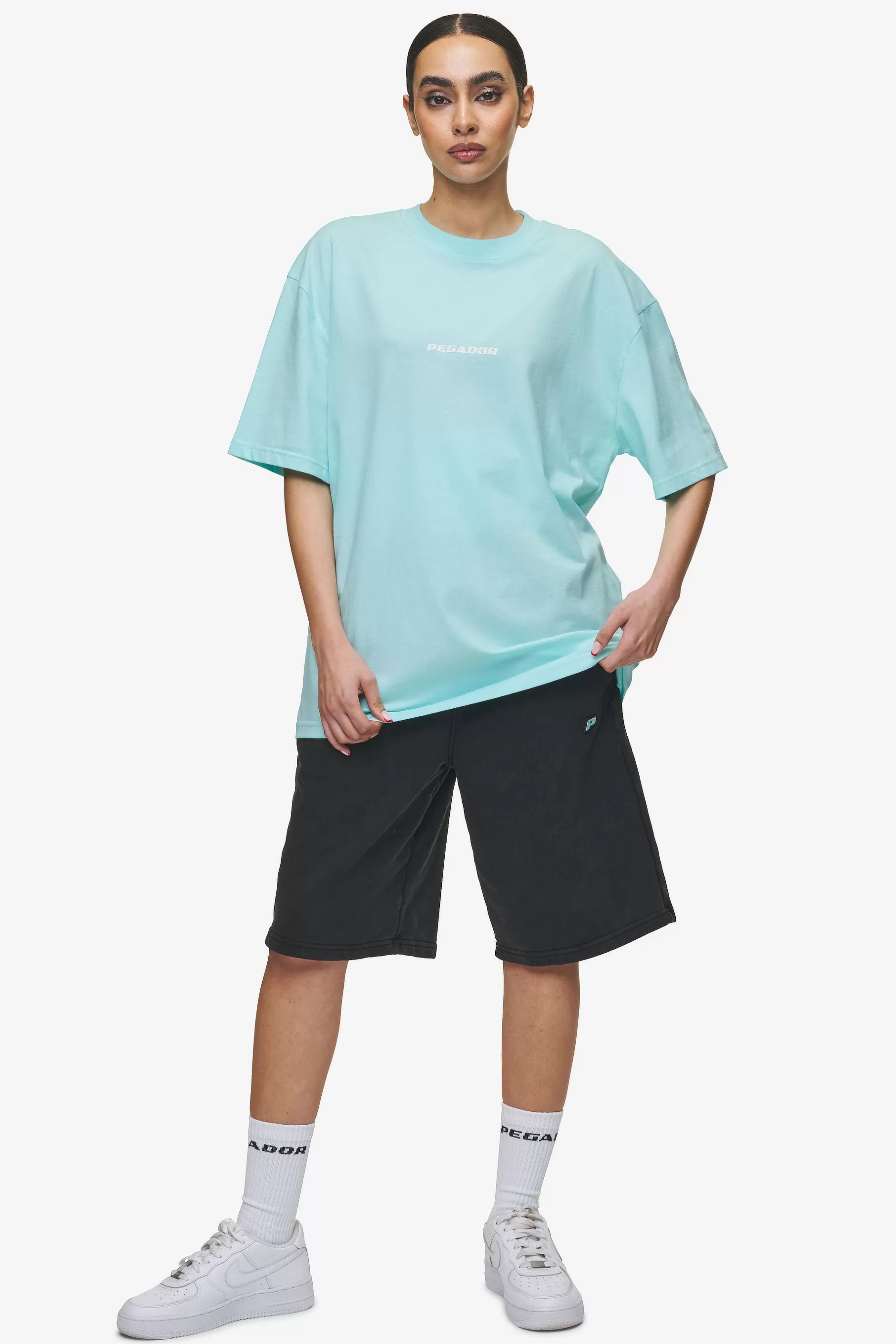 Fashion Pegador Colne Logo Oversized Tee White Washed sky blue