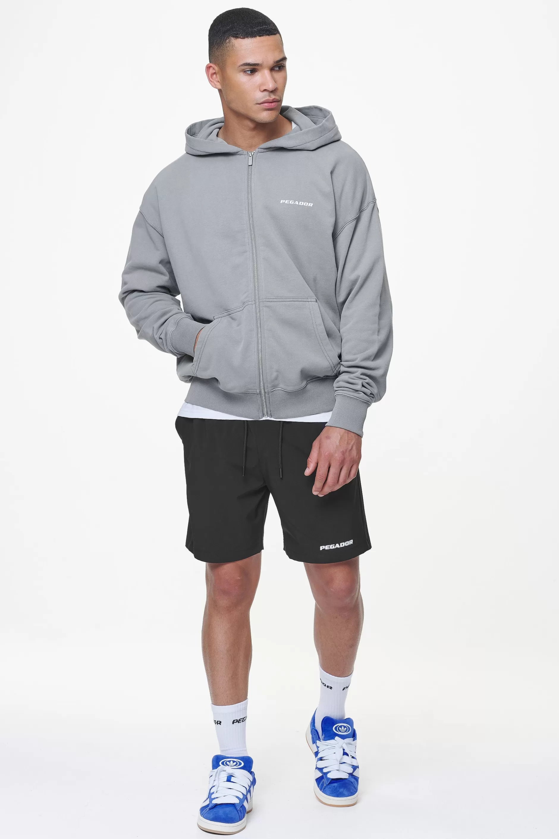 Sale Pegador Colne Terry Logo Oversized Sweat Jacket Heavy Washed Cool Grey