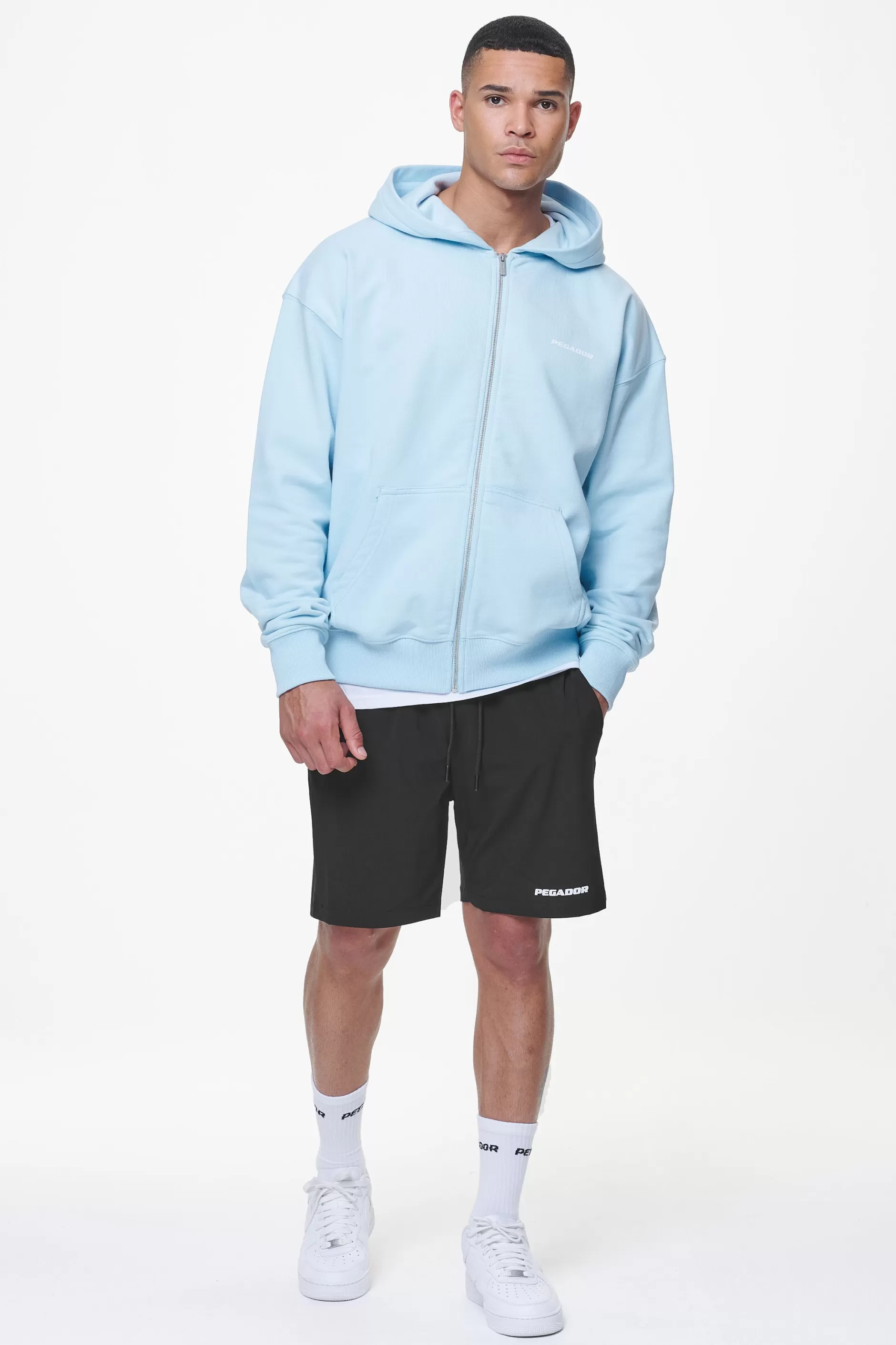 Clearance Pegador Colne Terry Logo Oversized Sweat Jacket Vintage Aqua