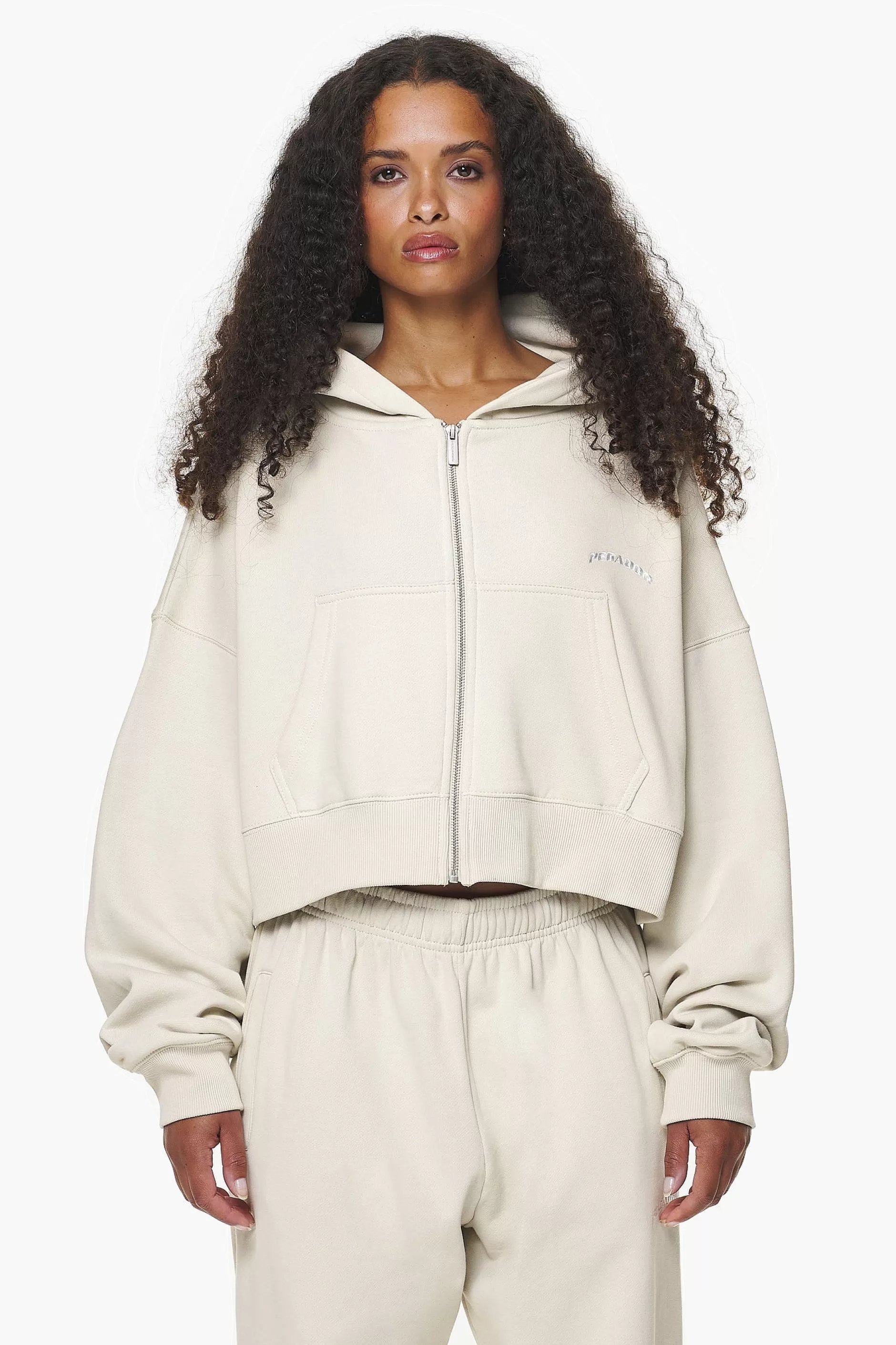 Clearance Pegador Dorset Cropped Zip Hoodie Vintage Washed Bone White