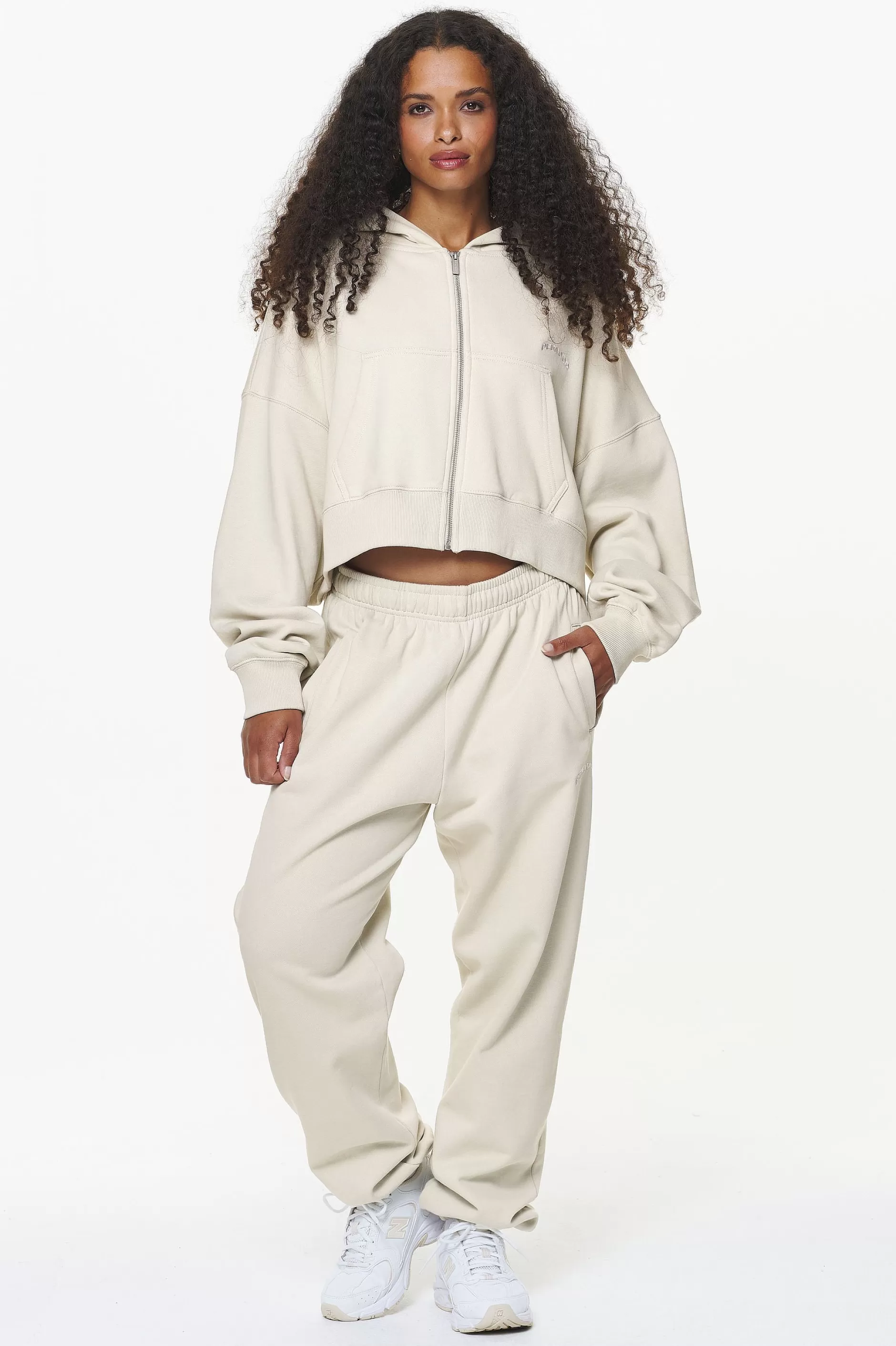 Clearance Pegador Dorset Cropped Zip Hoodie Vintage Washed Bone White