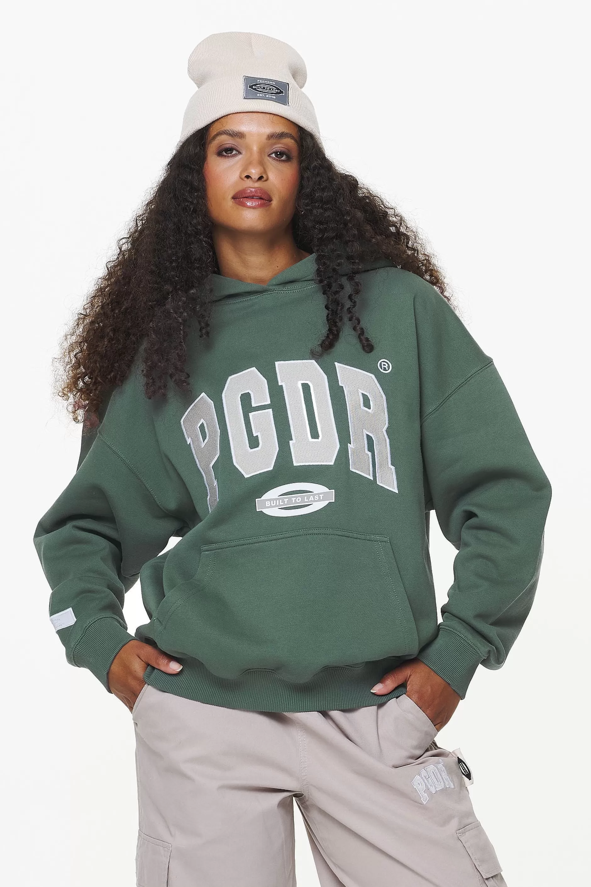 Online Pegador Keats Logo Oversized Hoodie Vintage Washed Garden Green