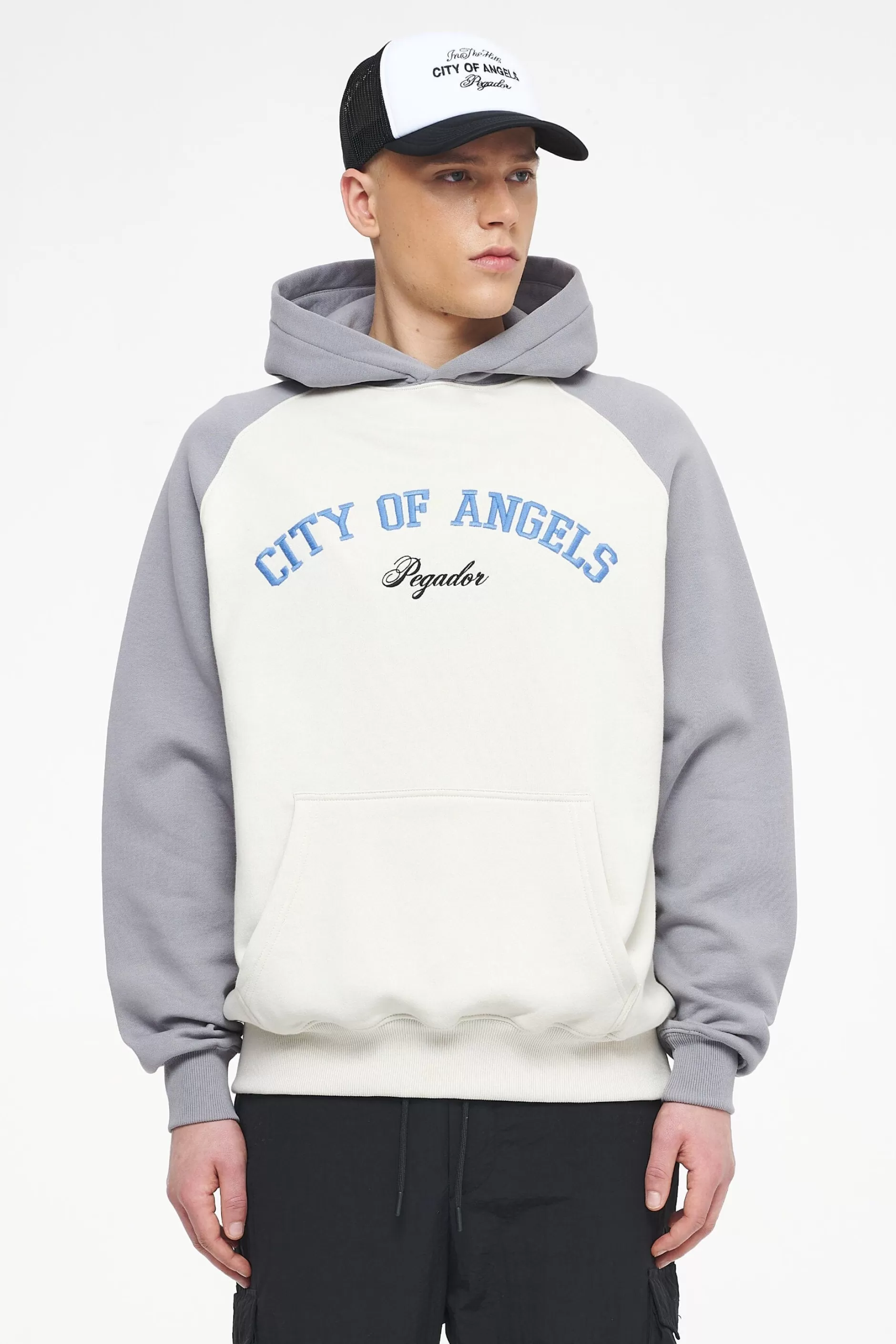 Clearance Pegador Keefer Raglan Hoodie Vintage Washed Angels Cream Dusk Grey