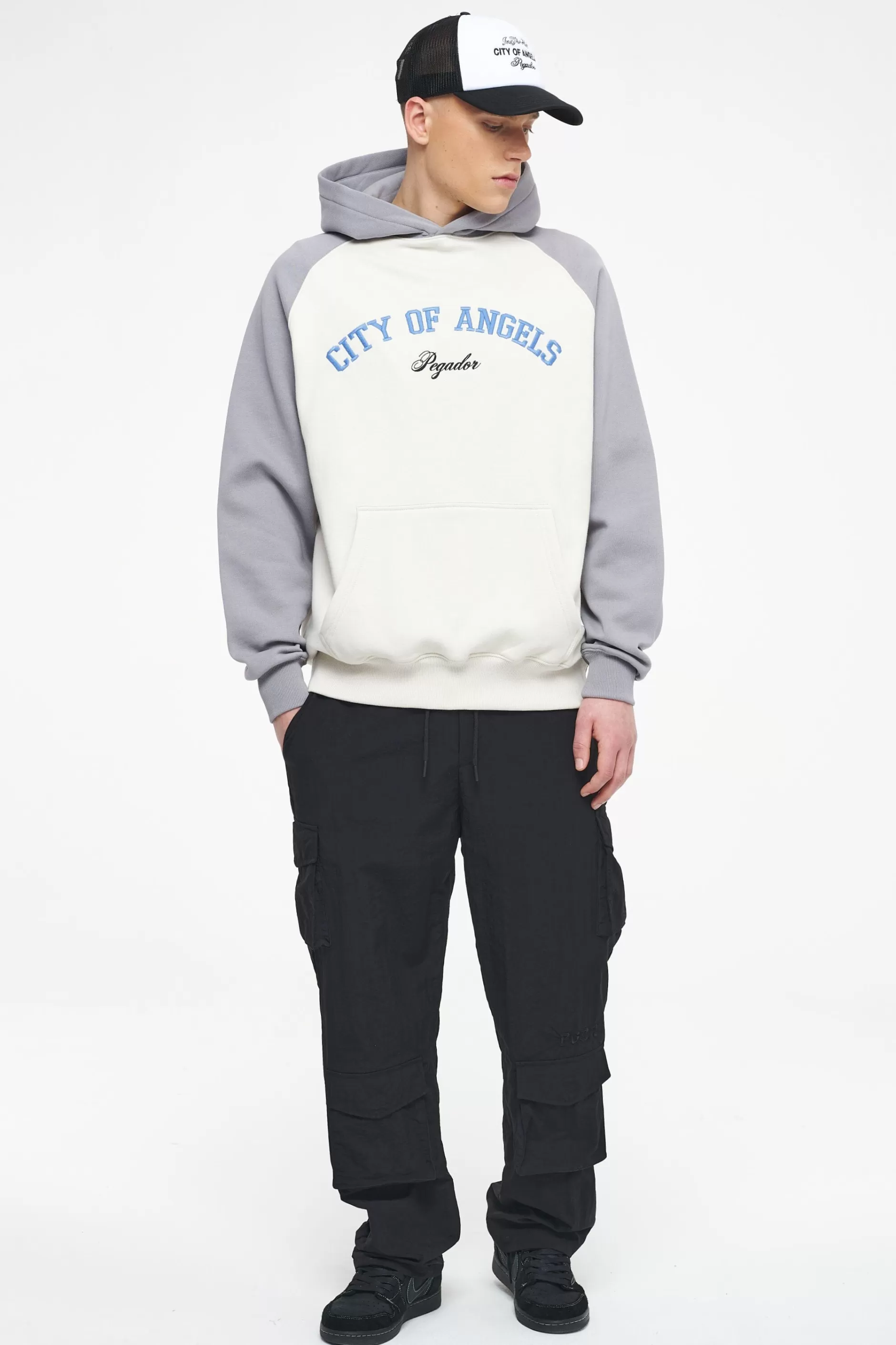Clearance Pegador Keefer Raglan Hoodie Vintage Washed Angels Cream Dusk Grey