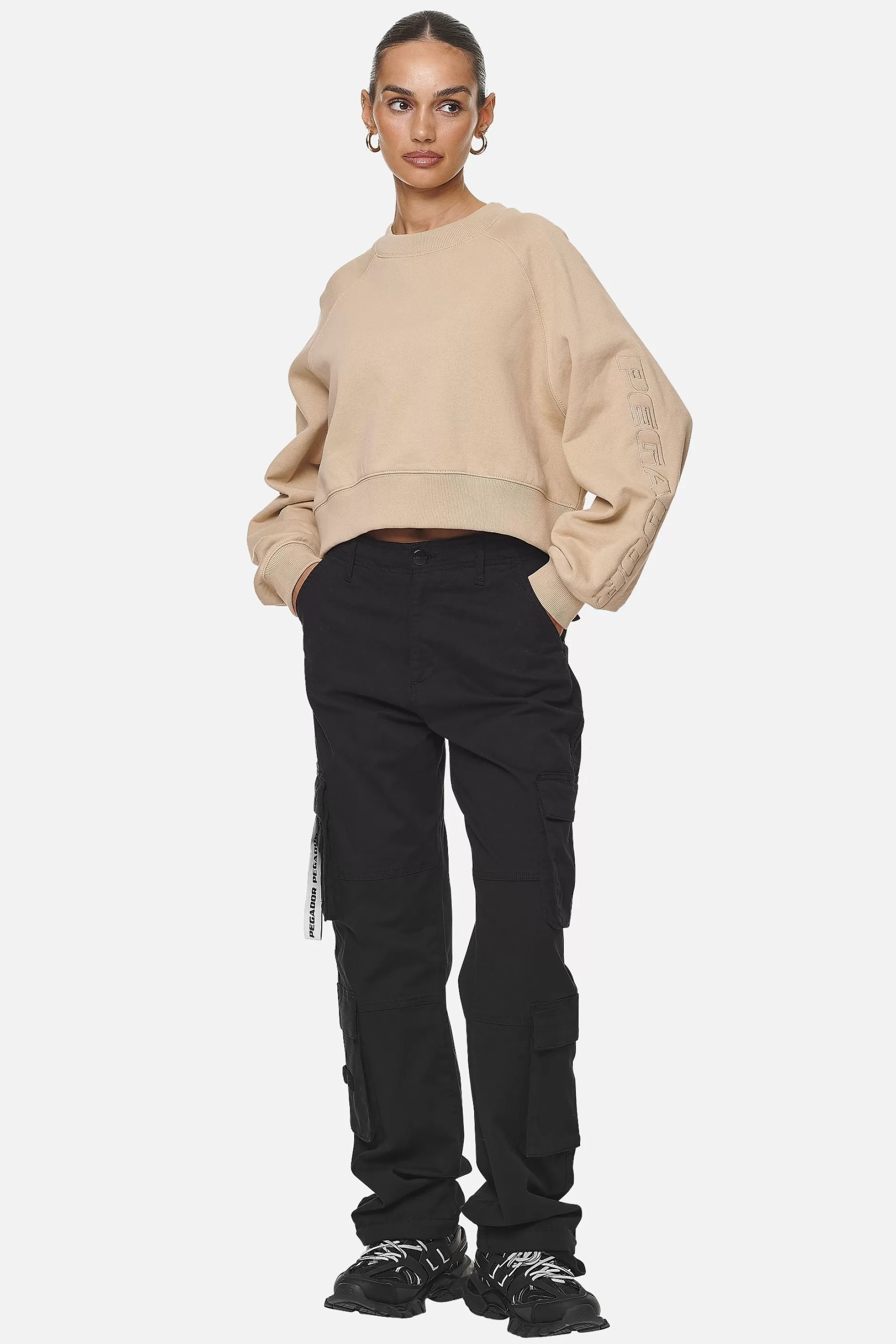 Fashion Pegador Kintore Cropped Oversized Raglan Sweater Washed Safari Sand