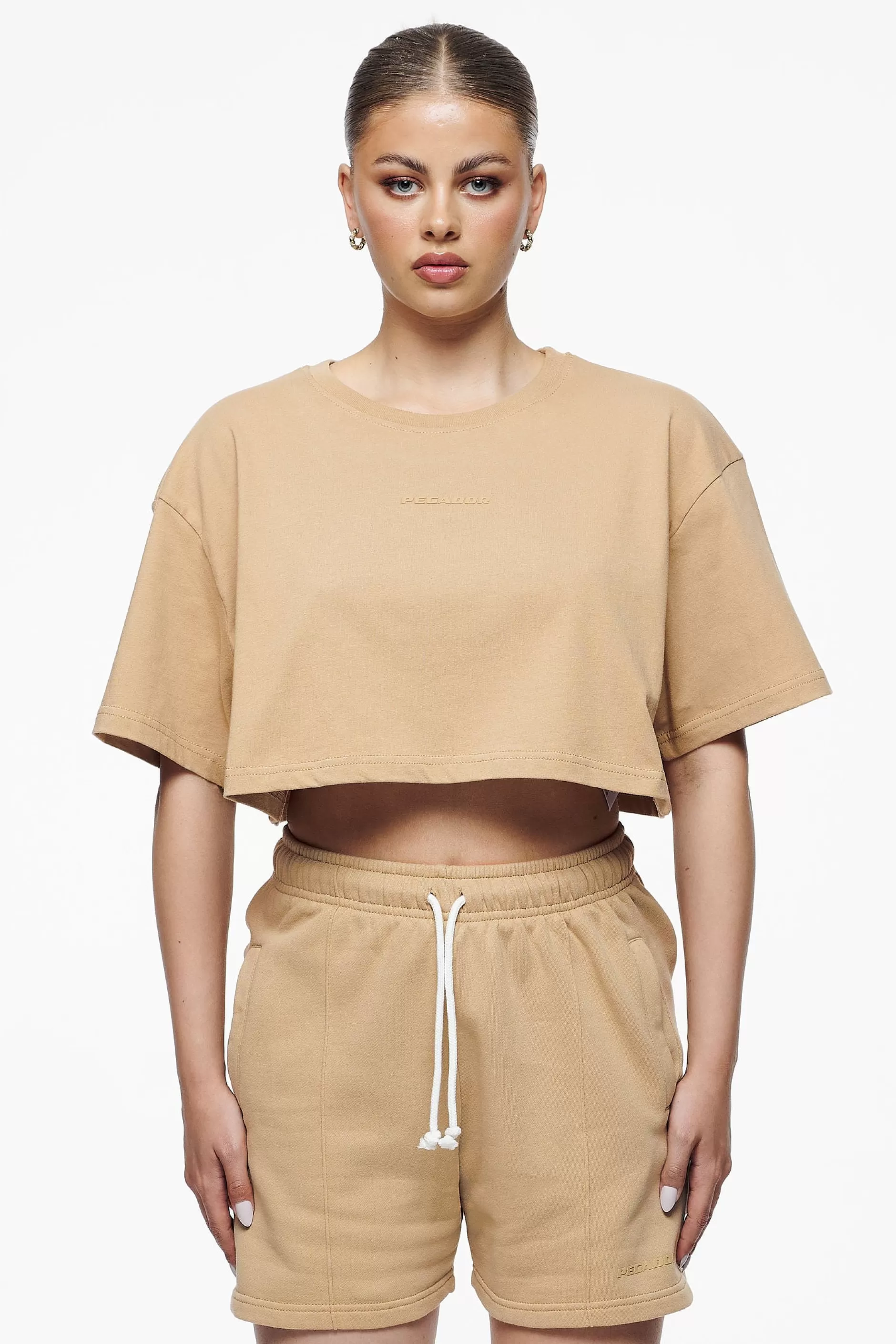 Outlet Pegador Layla Oversized Cropped Tee Vintage Washed Espresso Gum