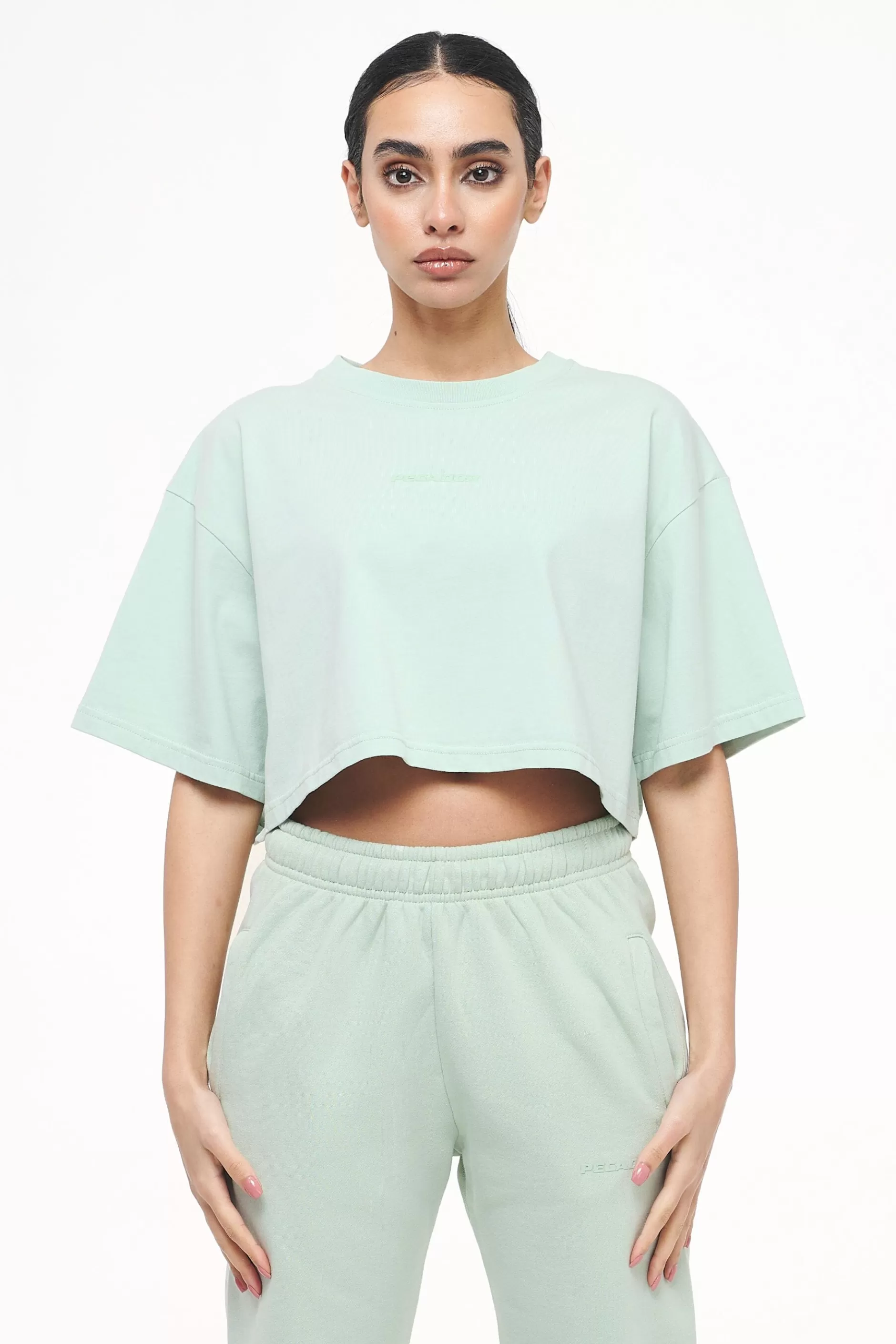 Outlet Pegador Layla Oversized Cropped Tee Vintage Washed Milky Green Gum