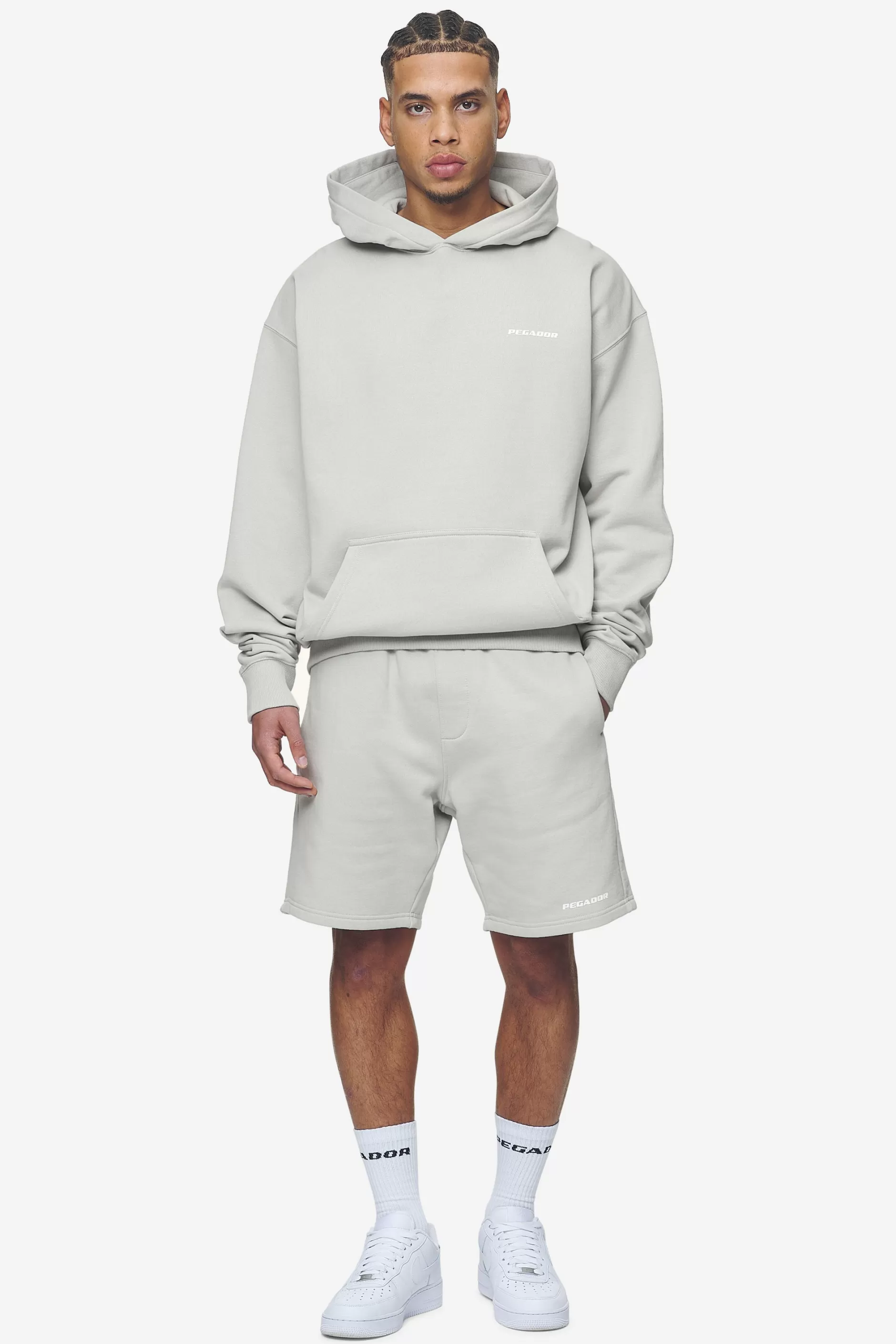 Clearance Pegador Logo Oversized Hoodie White Gum Washed pearl grey