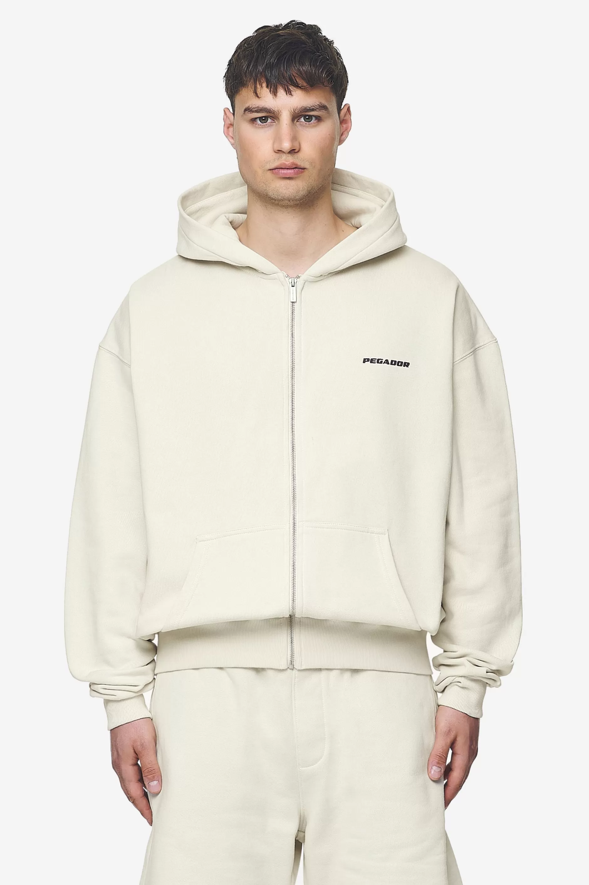 Hot Pegador Logo Oversized Sweat Jacket Black Gum Washed salty cream