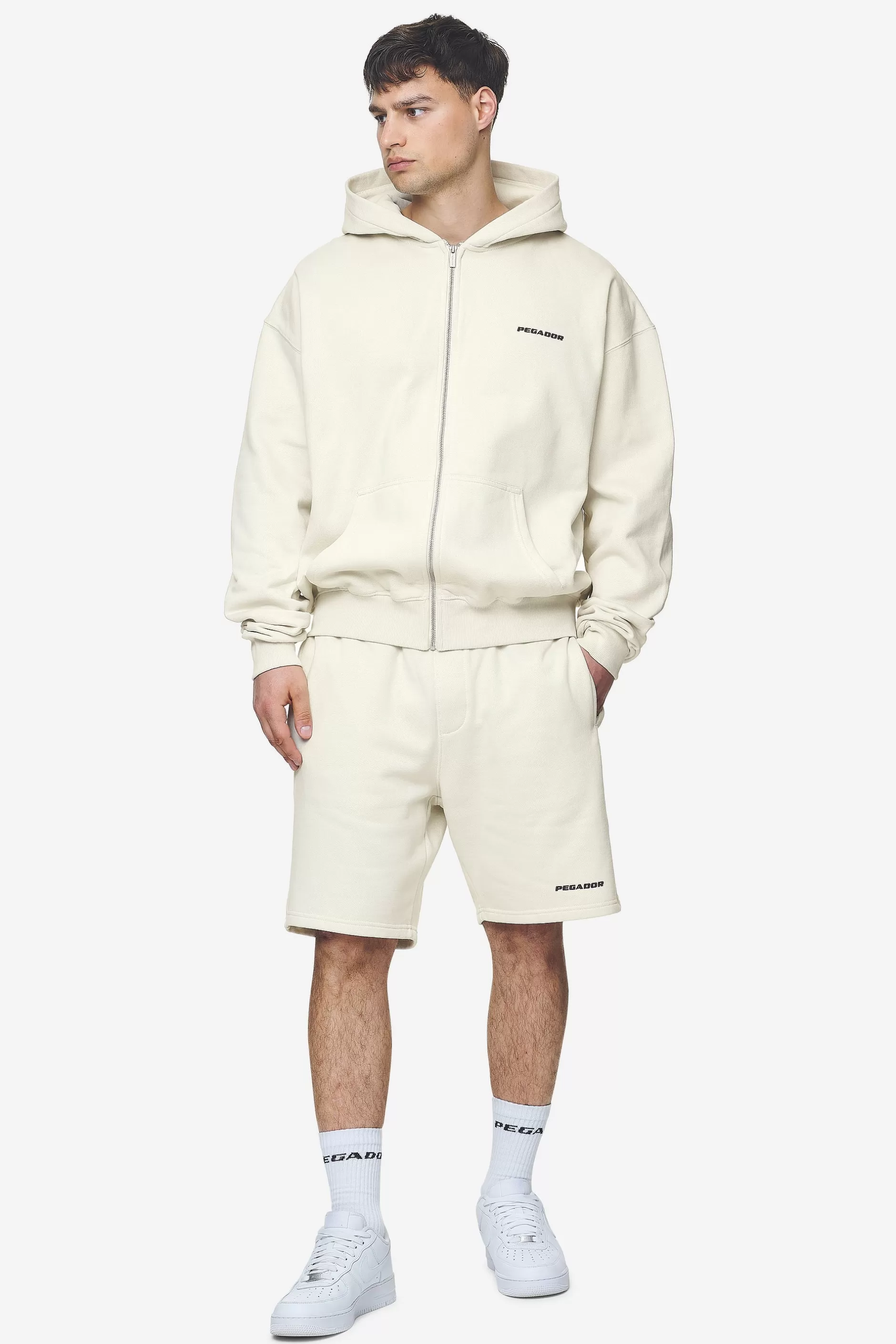 Hot Pegador Logo Oversized Sweat Jacket Black Gum Washed salty cream