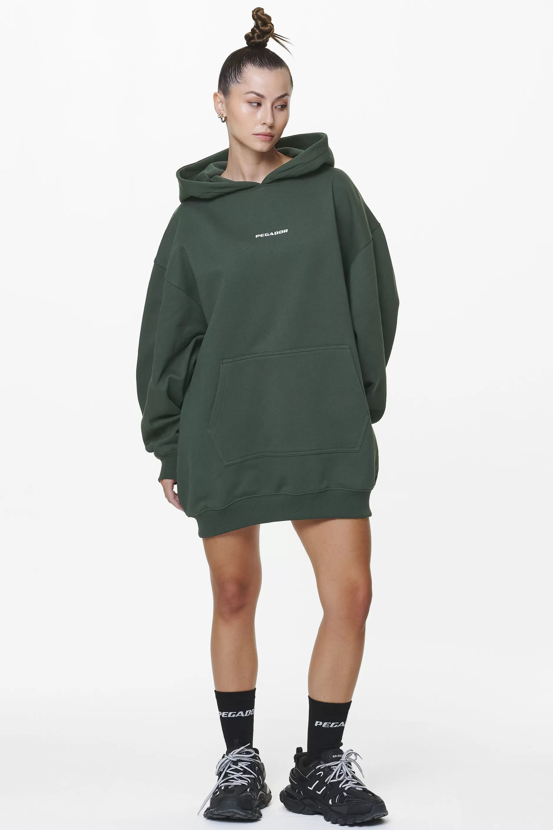 Discount Pegador Malm Logo Oversized Hoodie Dress Washed Sage Green