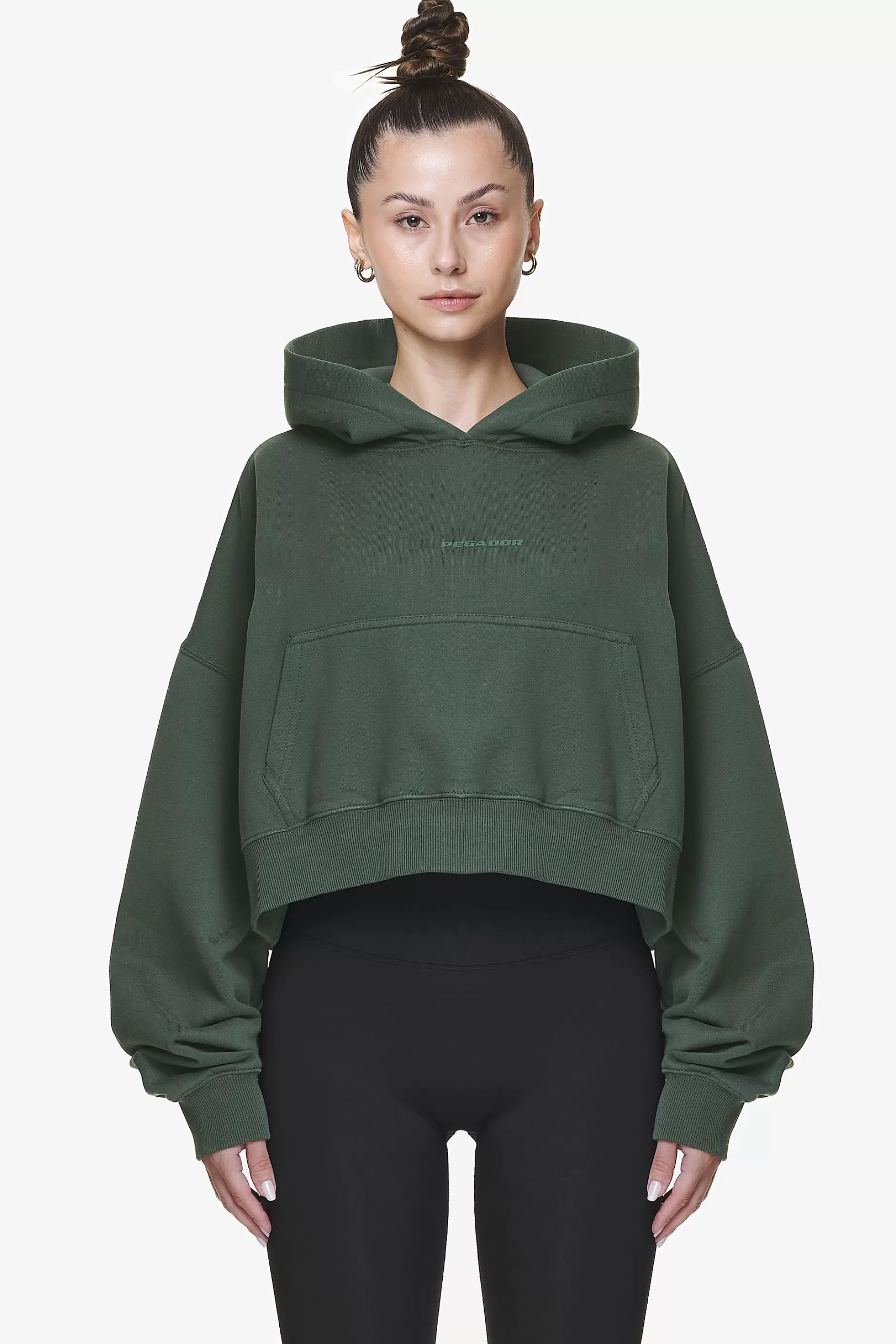 New Pegador Salita Oversized Cropped Hoodie Washed Sage Green Gum
