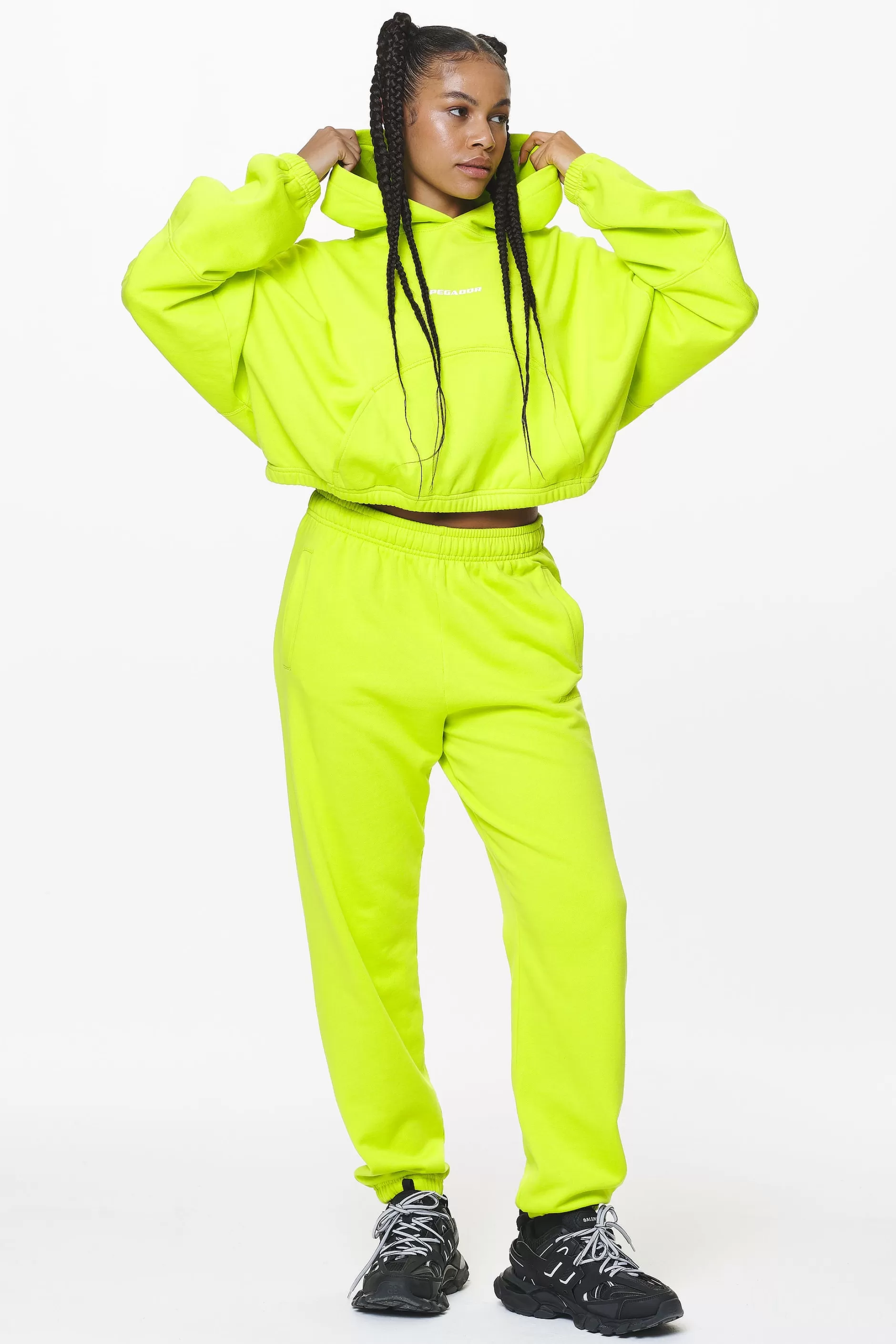 New Pegador Skei Logo Oversized Cropped Hoodie Washed Lime Yellow