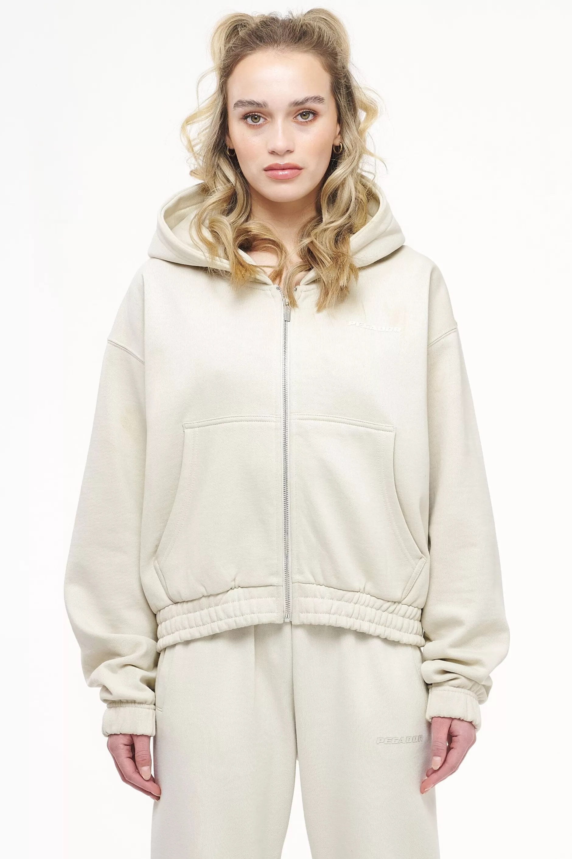 Online Pegador Valinda Cropped Zip Hoodie Vintage Washed Angels Cream Gum