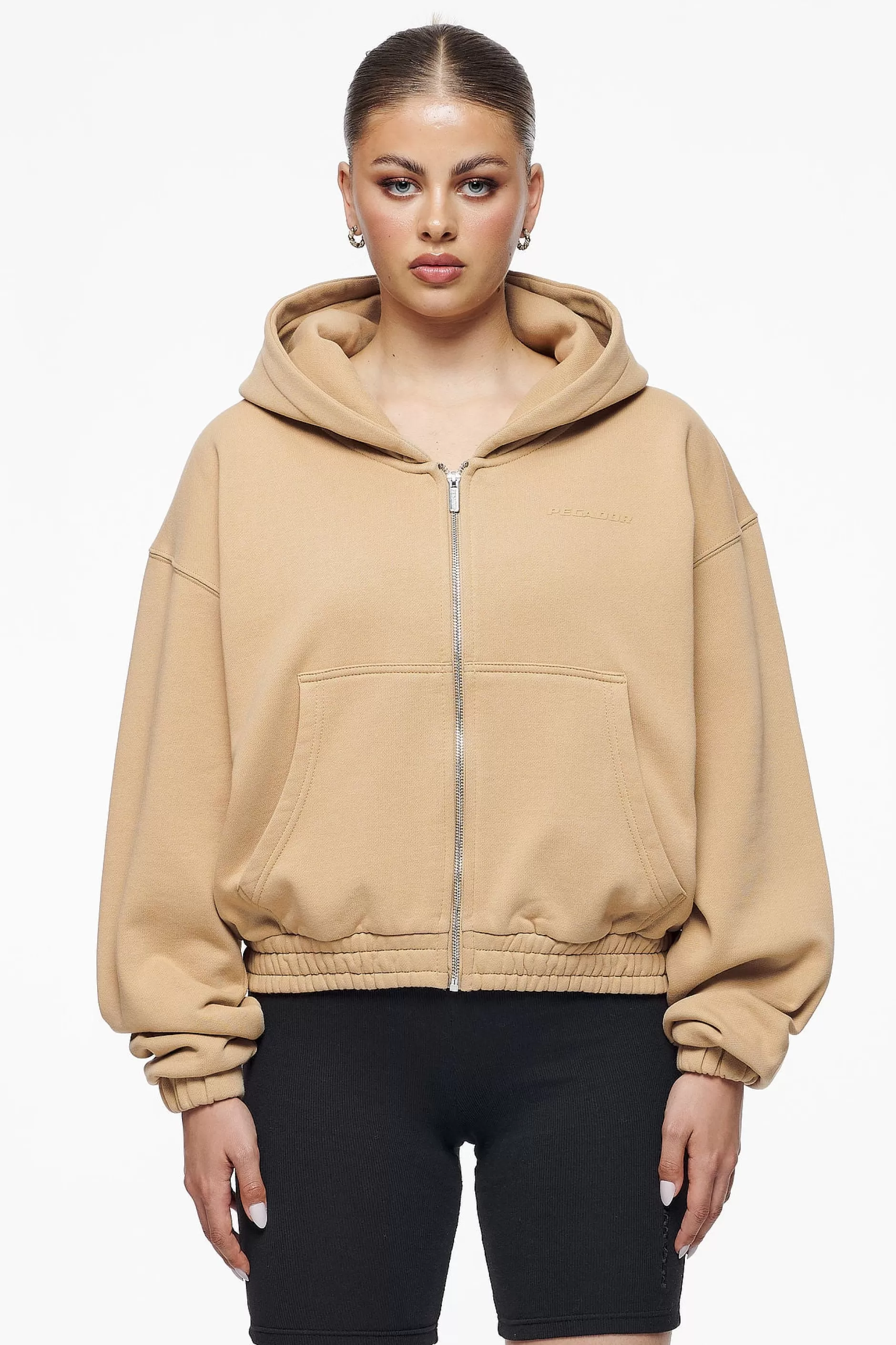 Online Pegador Valinda Cropped Zip Hoodie Vintage Washed Espresso Gum